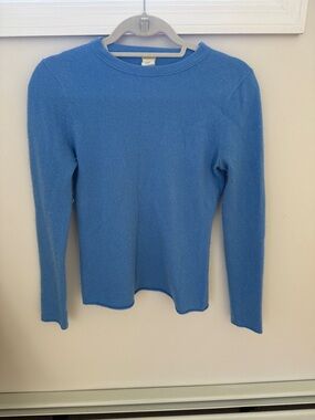 J Crew Classic Cashmere Crewneck Blue Sweater, size Small